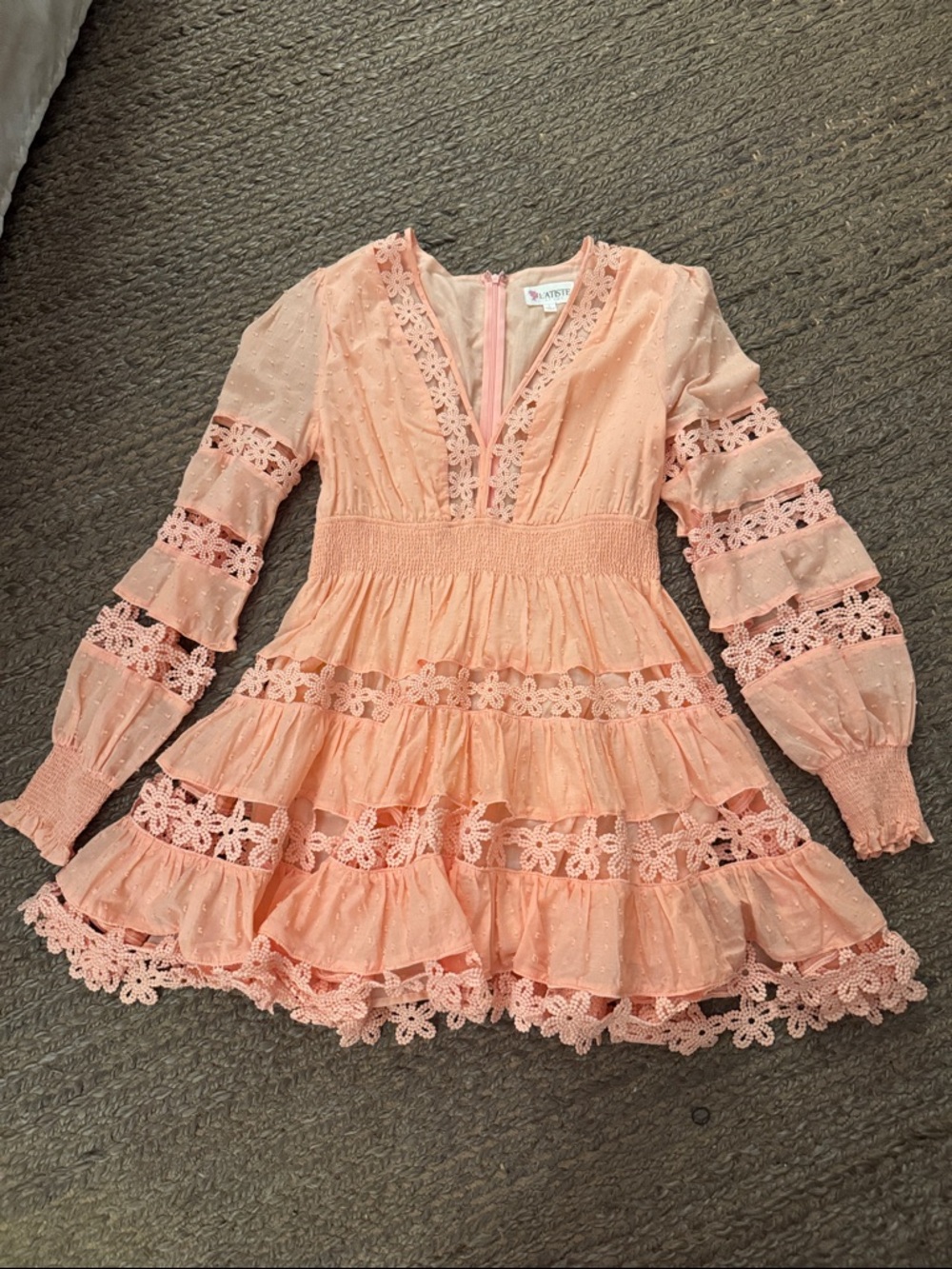 Womens Peach Lace Tiered Dress